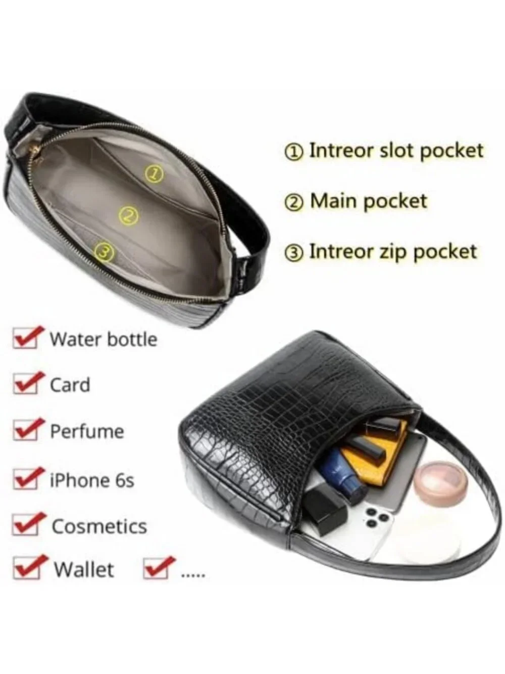 Cute Hobo Tote Bag for Women, Mini Clutch Purse with Zipper Closure, Stylish